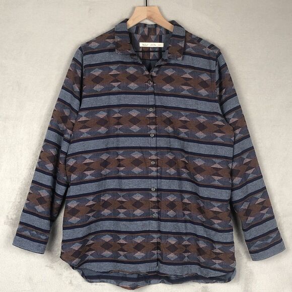 Aztec Tops - WOOLRICH Aztec Flannel Shirt Women's XL Blue Button Up Casual Western Ranch